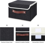 ANMINY 2PCS Storage Bins with Lid PU Leather Handles Storage Boxes PP Plastic Board Decorative Foldable Lidded Cotton Linen Fabric Home Cubes Baskets Closet Organizer Containers - Black, Small Size