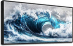 PHAOHUAXM Large Canvas Wall Art For Living Room Wall Decor For Bedroom Ocean Inspiration Wall Pictures Office Mural Decorations Posters Blue Wave Paintings Modern Home Decor Black Framed 24x48 In