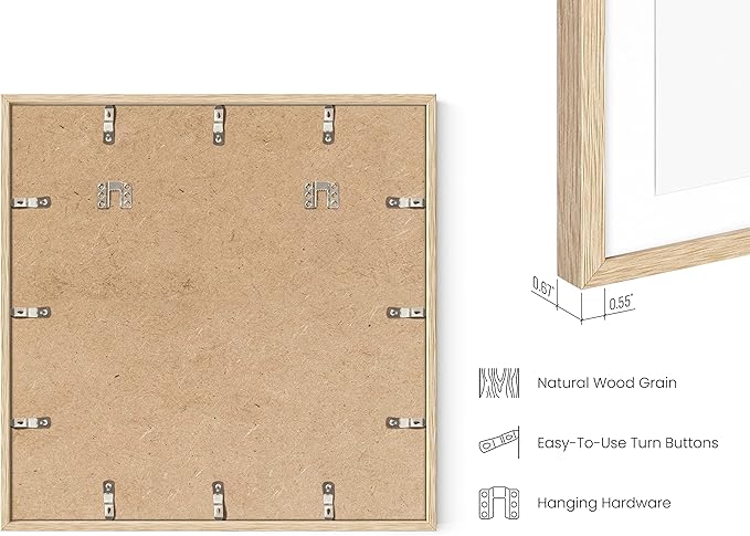 HAUS AND HUES Solid Oak Wood 20”x20” Picture Frames Matted to 16”x16” Set of 4 - Square Frames 20x20, Natural Picture Frames 20x20, Square Frame Wood, 20x20 Frames for Wall Art (Beige Oak Frames)