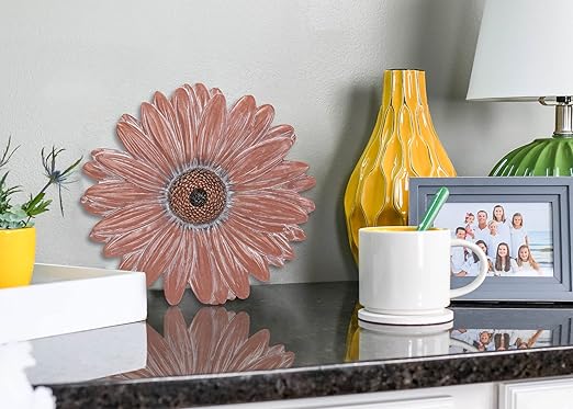 NAT & Jules Gerbera Daisy Flower Shaped Dimensional Indoor Outdoor 12 inch Cast Resin Decorative Garden Stepping Stone, Patio, Walkway Sculpture Yard Art, Terracotta
