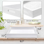 Wood Serving Tray with Handles, Home Decorative Wooden Rectangle Ottoman Decor Platter Vanity Tray for Breakfast Dinner Drinks Kitchen Dining Living Bathroom Restaurants White