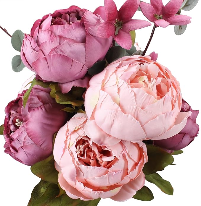Duovlo Fake Flowers Vintage Artificial Peony Silk Flowers Wedding Home Decoration,Pack of 1 (New Sweetened Bean)