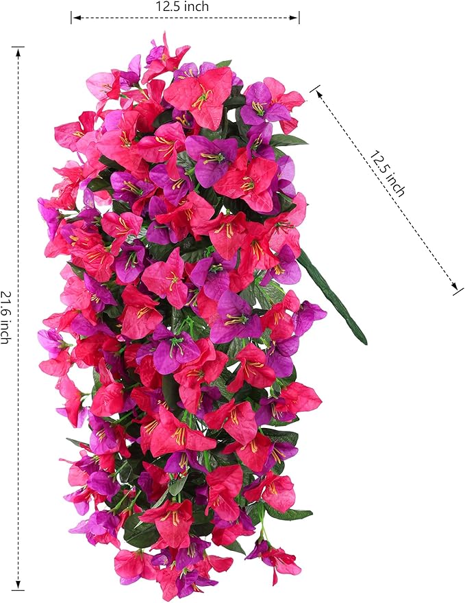 Faux Bougainvillea Artificial Flowers Plants for Outdoors Outside Decoration, 2pcs Fake Flowers Silk Long Trailing Vines UV Resistant Realistic for Front Door Porch Planter Urn Patio Balcony Yard, Mix