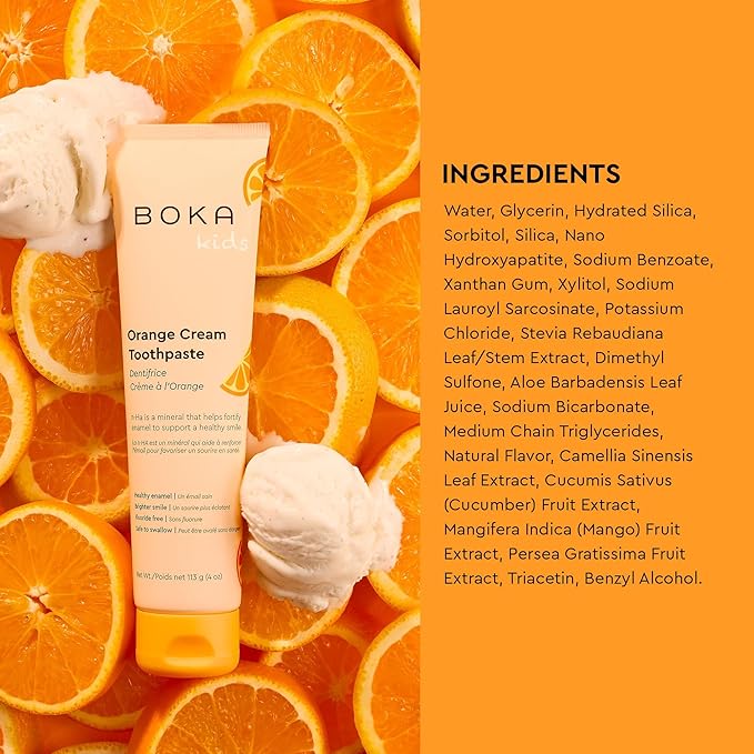 Boka Fluoride Free Toothpaste Nano Hydroxyapatite Toothpaste - Orange Cream, Watermelon Mint, Strawberry Mango Flavor, 4 oz 3Pk US Manufactured