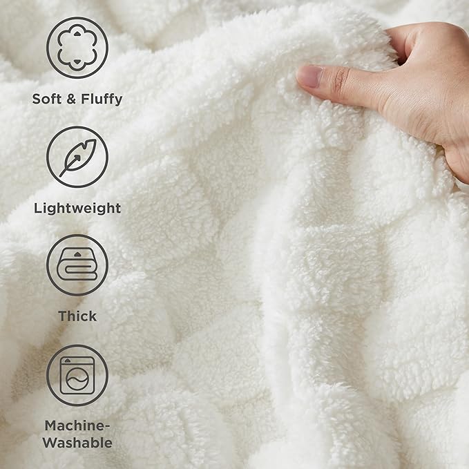 Bedsure GentleSoft Twin Blanket for Bed White - Super Soft Cozy Blankets for Women Men Girls, Cute Fuzzy Fleece Throws for Bedroom Couch, 60x80 Inches