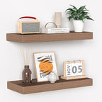 Fun Memories Floating Shelves - 16 Inch Wall Shelf for Decor & Storage - Wall Mounted Display Shelving with Invisible Heavy-Duty Metal Bracket 2Pack, Walnut