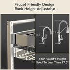 3 Tier Extra Large Stainless Steel Expandable Over The Sink Dish Drainer Drying Rack, Rust Proof Metal, Space Saving, Modern Silver Big Capacity Extendable Plate Strainers Above Kitchen Counter
