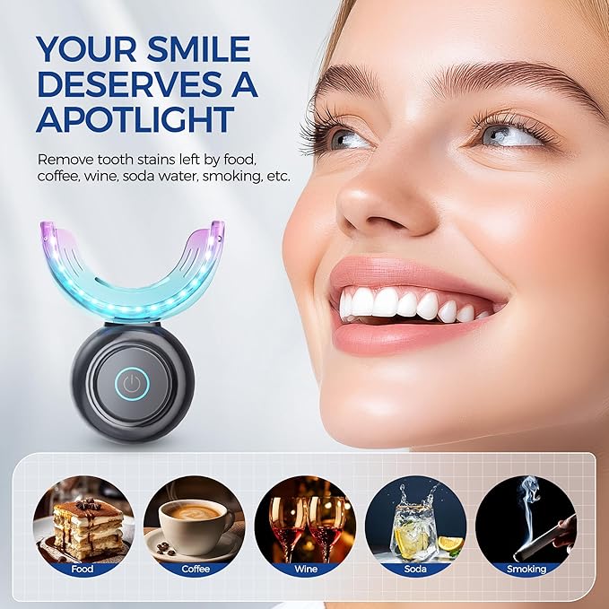 Teeth Whitening Kit for Sensitive Teeth,with 32X Waterproof LED Accelerator Light&4 Carbamide Peroxide Pen&14 Pcs Teeth Whitening Strips&1 Remineralization Pen,Tooth Whitener Professional Oral Care