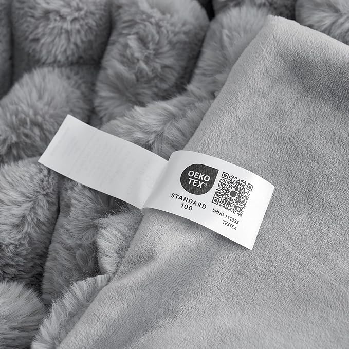 Cozy Bliss Faux Fur Throw Blanket for Couch, Cozy Warm Plush Striped Blanket for Sofa Bedroom Living Room,50 * 60 Inches Grey