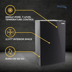 RecPro 3.3 Cu Ft 12V RV Refrigerator | Black Fridge with Adjustable Shelves, 18-Can Door Storage, Reversible Door | 7 Temp Settings, Frost-Free | Ideal for RVs & Small Spaces