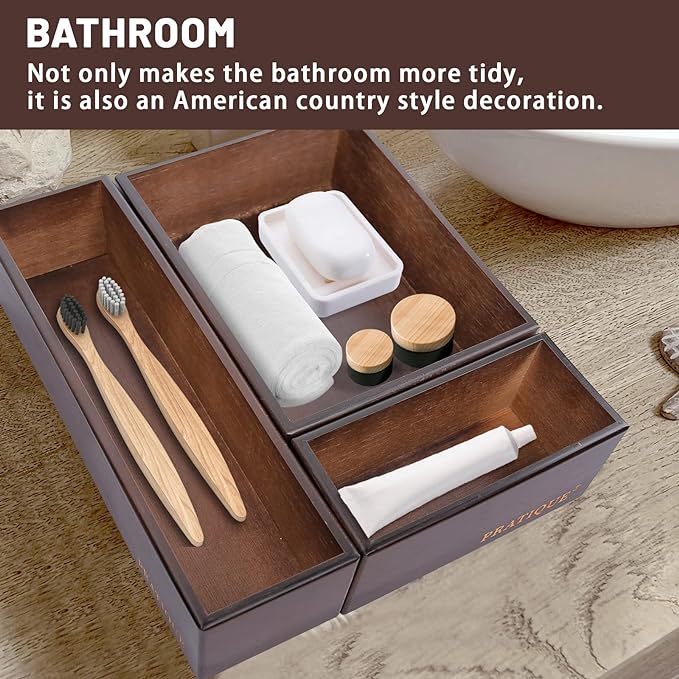 Bamboo Drawer Organizer - Kitchen Utensil Organizer Silverware Tray Cutlery Holder，Office Desk Supplies and Accessories,12 * 5.9 * 2.6,Nut-brown