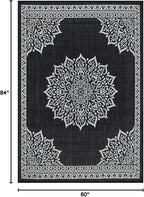 CAMILSON Outdoor Rug, 5x7 Medallion Black White Modern Area Rugs for Indoor and Outdoor Patios, Kitchen and Hallway Mats, Washable Porch Deck Outside Carpet (Medallion Black, 5 x 7)