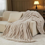 NEWCOSPLAY Faux Fur Throw Blanket Linen 3D Ribbed Plush Thick Warm Blanket for Couch Sofa Bed 850GSM (Linen Ribbed, Throw(50"x60"))