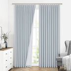 Vision Home Blue Fog Pinch Pleated Full Blackout Curtains Linen Blended Room Darkening Window Curtains 90 inch for Living Room Bedroom Thermal Insulated Pinch Pleat Drapes with Hooks 1 Panel 60"Wx90"L