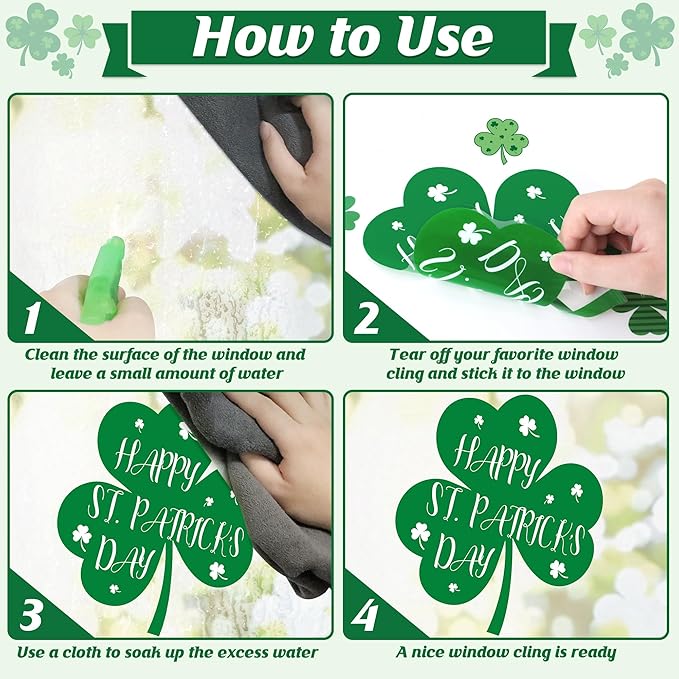 9 Sheets St Patricks Day Window Clings, 115 PCS St Patrick's Day Shamrock Window Stickers for St Patricks Day Decorations, Green Static Spring Window Clings for Glass Windows St Patricks Day Decor