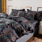 ABREEZE Luxury Vintage Black Duvet Cover Sets Damask Paisley Bedding Set Retro 100% Brushed Cotton Zipper Closure Bedding Collection Cal.King