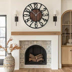 Maxstar Round Wall Clock for Living Room Decor Battery Operated Non Ticking Silent Vintage Black Metal Wood Clocks for Home Living Room Garden Farmhouse Office Kitchen Decoration -13 inch