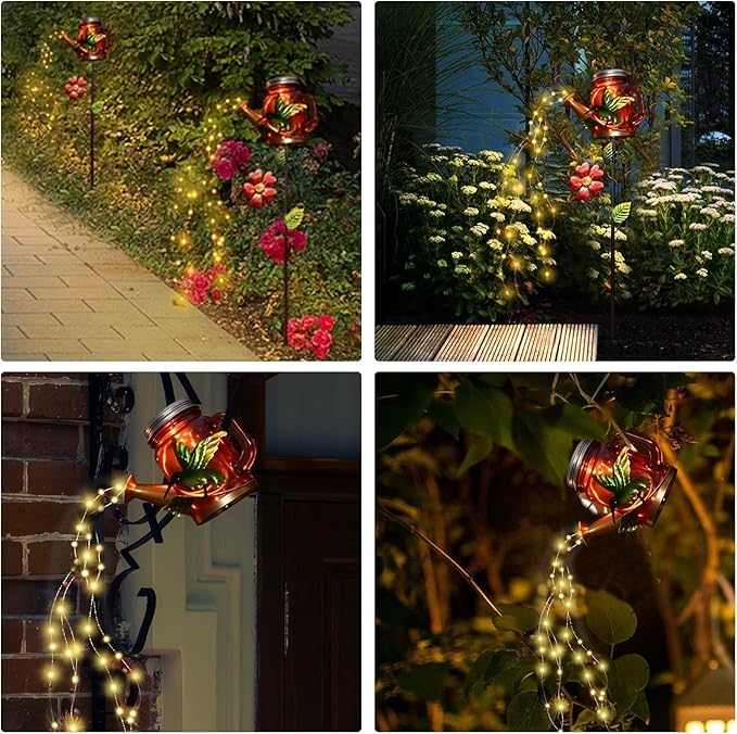 Solar Watering Can Light, Yard Outdoor Decor Lights, IP65 Waterproof, Hanging Hummingbird Garden Light, Outside Garden Flower Bed Decor, Women Gift, Birthday Gifts