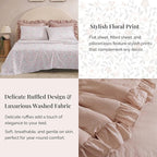 King Comforter Set - 7 Pieces Ruffle Pink Bedding Sets, Shabby Chic Farmhouse Bed in a Bag King with Ruffle Comforter, Floral Sheets, Pillowcases & Shams