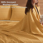 PHF 100% Cotton Waffle Weave Blanket Twin Size, Soft Lightweight Breathable Cozy Summer Blankets for Bed, Luxury Aesthetic Woven Bedding for Home Decor, 66"x90", Ginger/Honey Yellow