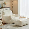 Premium Beige Bean Bag Chair for Adults with Armrest- Ultra Plush Memory Foam Lounge Sofa & Comfy Reading Nook Chair for Bedroom, Living Room & Dorm (White, with Footrest)