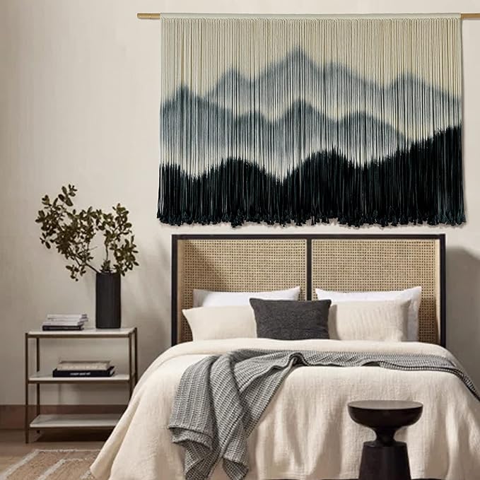IOWER Macrame Wall Hanging Mountain Dip-Dyed Macrame Wall Decor Large Modern Fiber Art Boho Wall Decor 57" Wx35 L