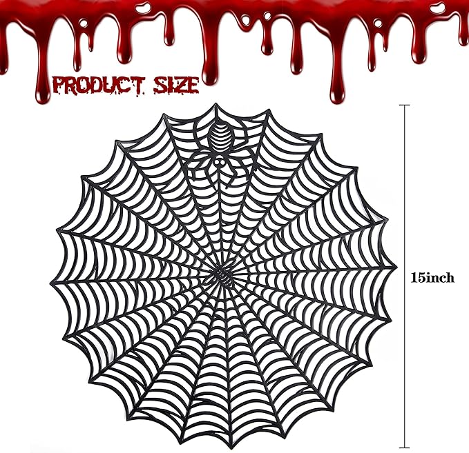 Sfcddtlg 6 Pcs Halloween Spider Web Placemats, 15" Heat Insulation Halloween Placemats Spider Web Table Mats, Hollow Out Spiderweb Coasters Placemat for Dining Table Party Decoration