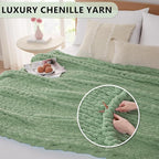 L'AGRATY Chunky Knit Blanket Throw: 80''x90'' Chenille Chunky Knitted Throw Blanket for Bed Couch - Handmade Thick Big Cable Knit Blanket - Large Chunky Crochet Blanket for Home Decor(Sage Green)
