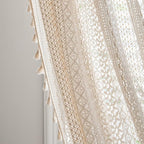 Sutuo Home Boho Curtains Crochet Lace Semi-Sheer Bohemian Hollow Knitted Handmade Tassels, Rod Pocket Window Treatment Vintage Rustic Farmhouse Drapes for Living Bedroom, 1 Panel 59" W x 84" L, Beige