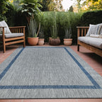 Bordered Outdoor Rug 9x12 Washable Outside Carpet for Indoor Patio Porch Waterproof Easy Cleaning Non Shedding Area Rugs Silver Gray - Blue 9 x 12