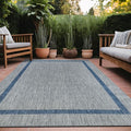 Bordered Outdoor Rug 5x7 Washable Outside Carpet for Indoor Patio Porch Waterproof Easy Cleaning Non Shedding Area Rugs Silver Gray - Blue 5 x 7