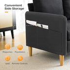 VINGLI 47" Small Couch, Linen Loveseat Sofa Black Mini Couch Mid Century Modern Decor Love Seat for Small Spaces Living Room, Bedroom, Play Room
