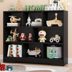 Book Shelf Set of 2, 8 Cubes Storage Organizer, 3-Tier Open Shelf Wooden Bookcase, Freestanding Balck Bookshelf Cube Shelf for Bedroom, Living Room, Home Office