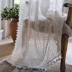 Sutuo Home Boho Sheer Curtain 108 Inches Long, Crochet Lace with Bohemian Hollow Knitted Handmade Tassels,Vintage Farmhouse Window Treatment for Bedroom, Rod Pocket, 1 Panel 59" W x 108" L, White