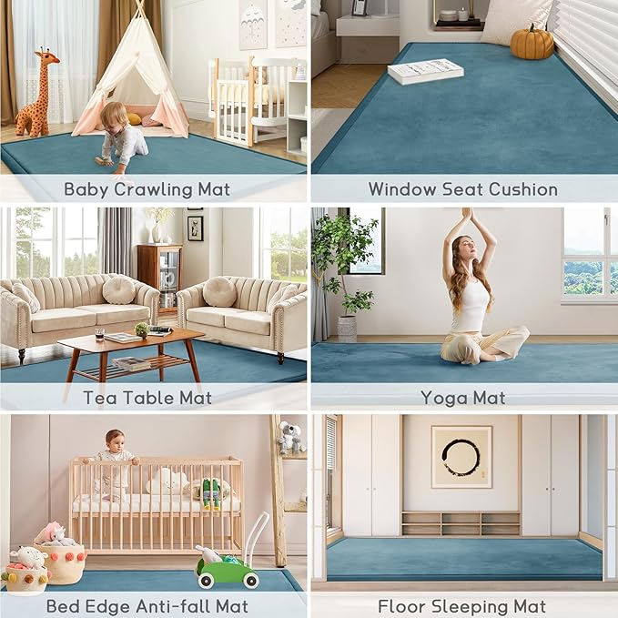 Baby Play Mat for Floor Tummy Time Mat Nursery Rug Muscle Mat Area Rug Playroom Rug Tatami Mat 6'7"x5'11" Memory Foam 1.3" Thick Crawling Mat For Babies,Toddlers, Infants, Kids,Floor Mat(Green)