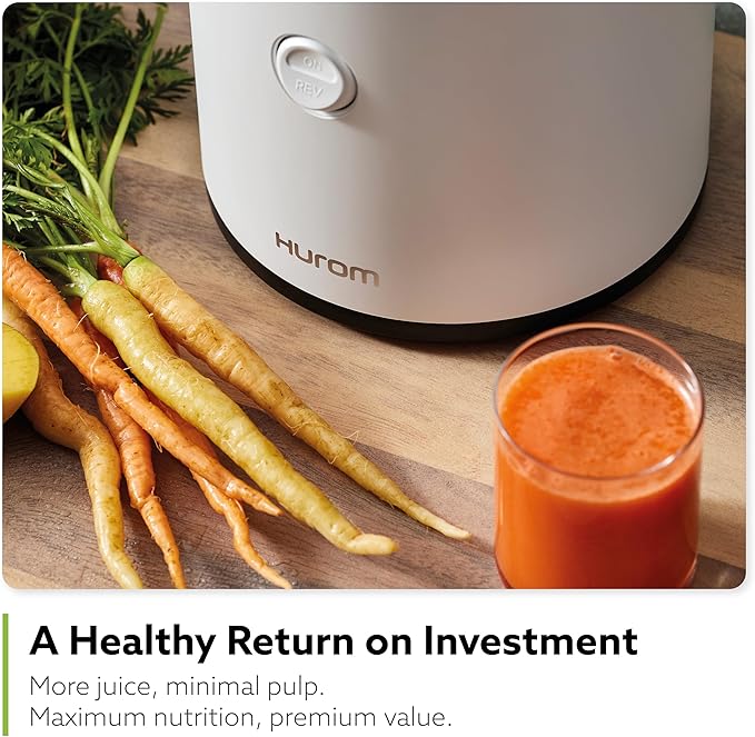 Hurom H320 Cold Press Juicer Machine, Easy to Clean Masticating Slow Juicer, Coarse Strainers, Self-Feeding, Hands Free, Family Size, Quiet Motor, Easy Assembly (White)
