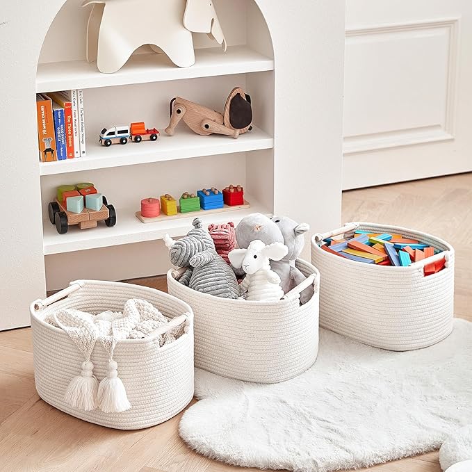 3 Pack Storage Basket for Cabinet and Toy Organization - 13"x9.8"x8.7" Baskets for Storage - Baby Toy Bin - Toy Storage Organizer - Ideal for Empty Gift Baskets to Fill-White
