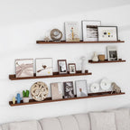 Solid Ash Wood Picture Ledge Shelf, Floating Shelves Set of 2, 56 Inch Long Large Ledge Shelves, Nursery Book Shelves Wall Mounted for Living Room Bedroom Kitchen Decor Kids Bookshelf, Walnut