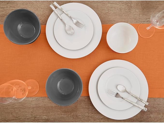 Solino Home Linen Pumpkin Table Runner 144 Inches Long - 100% Pure Linen Extra Long Table Runner 14 x 144 Inch - Classic Hemstitch - Fall, Autumn, Halloween, Thanksgiving