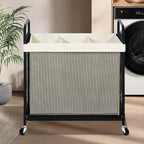 STO STO Laundry Hamper 3 Section, 120L Rolling Laundry Sorter Cart with Removable and Washable Liner Bag, Rolling Clothes Hamper with Metal Handle for Laundry Room and Bedroom