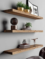 Wood Floating Shelves for Wall, Rustic Wall Shelves for Bedroom, Wall Mounted Floating Shelf, Set of 4 Light Walnut 36 Inch