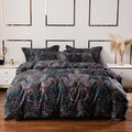 ABREEZE Luxury Vintage Black Duvet Cover Sets Damask Paisley Bedding Set Retro 100% Brushed Cotton Zipper Closure Bedding Collection Queen Size
