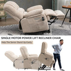 Large Power Lift Recliner Chair with Massage and Heat for Elderly, Ergonomic Backrest, Infinite Adjust, 2 Side Pockets,USB and Type-C Ports, Chenille Beige
