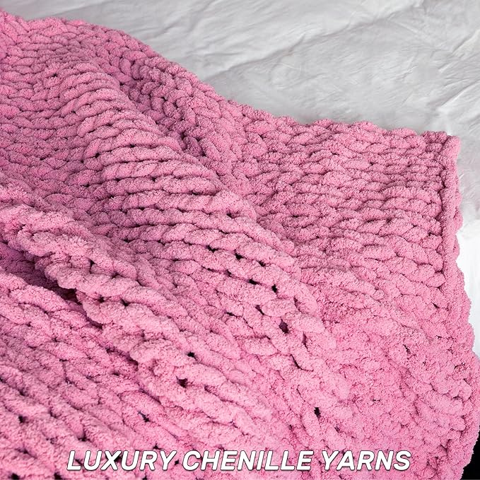 Chunky Knit Blanket - Luxury Soft Cozy 60 * 80 Throw Blanket,100% Woven Blanket Rope Knot Throw Blanket for Couch, Sofa, Home Decor, Gift - Machine Washable(Pink)