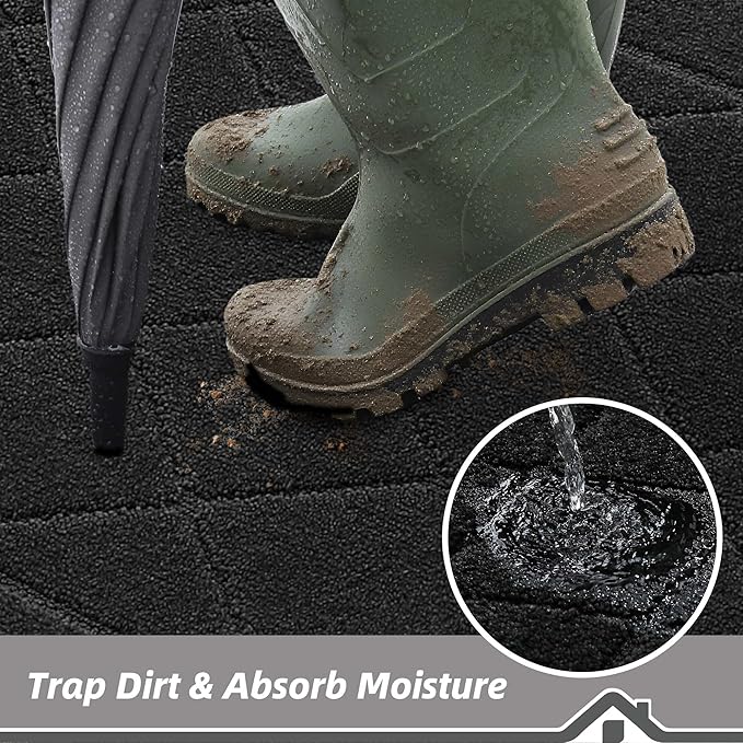BEQHAUSE Dirt Trapper Door Mat 20" x 32", Doormat Non-Slip Entryway Rugs Washable, Dog Door Mat Stain Resistant and Absorbent Welcome Floor Mat for Front Back Door, Muddy Wet Shoes & Paws, Black