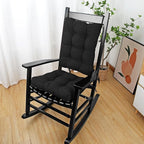 BUYUE Chair Cushion Set for Rocking Chair, Back Pillow & Seat Cushion with Ties, Original Woven Fabric Non-Slip Chair Pads for Elderly Sitting, Black