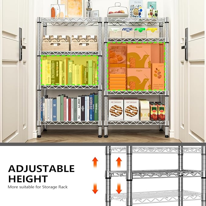 1000 lbs 4 Tier Shelf Metal Storage Shelves Wire Rack Closet Organizers with PP Board for Garage Kitchen Bathroom Laundry Chrome 11.8" D x 21.7" W x 39.5" H