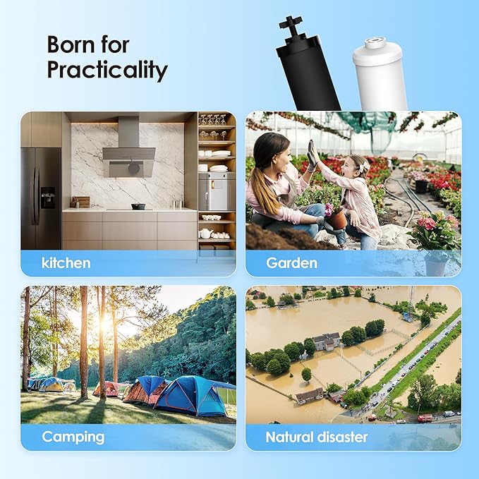 Waterdrop NSF/ANSI 42&372 Standard Gravity Water Filter, Replacement for Berkey® BB9-2® Black Filters & PF-2® Fluoride Filters, Berkey® Gravity Water Filter System and Waterdrop King Tank Series