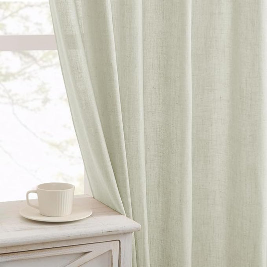 Joydeco Linen Curtains 90 Inch Length 2 Panel Sets,Light Filtering Curtains for Bedroom 52 Inch Wide Living Room Drapes with Back Tabs & Rod Pockets (W52 x L90 Inch, Oatmeal)