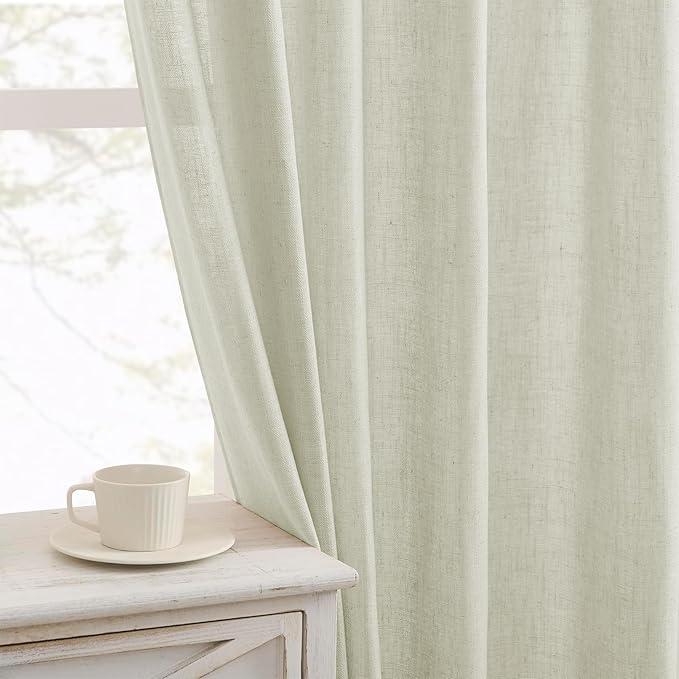 Joydeco Linen Curtains 84 Inch Length 2 Panel Sets,Light Filtering Curtains for Bedroom 52 Inch Wide Living Room Drapes with Back Tabs & Rod Pockets (W52 x L84 Inch, Oatmeal)
